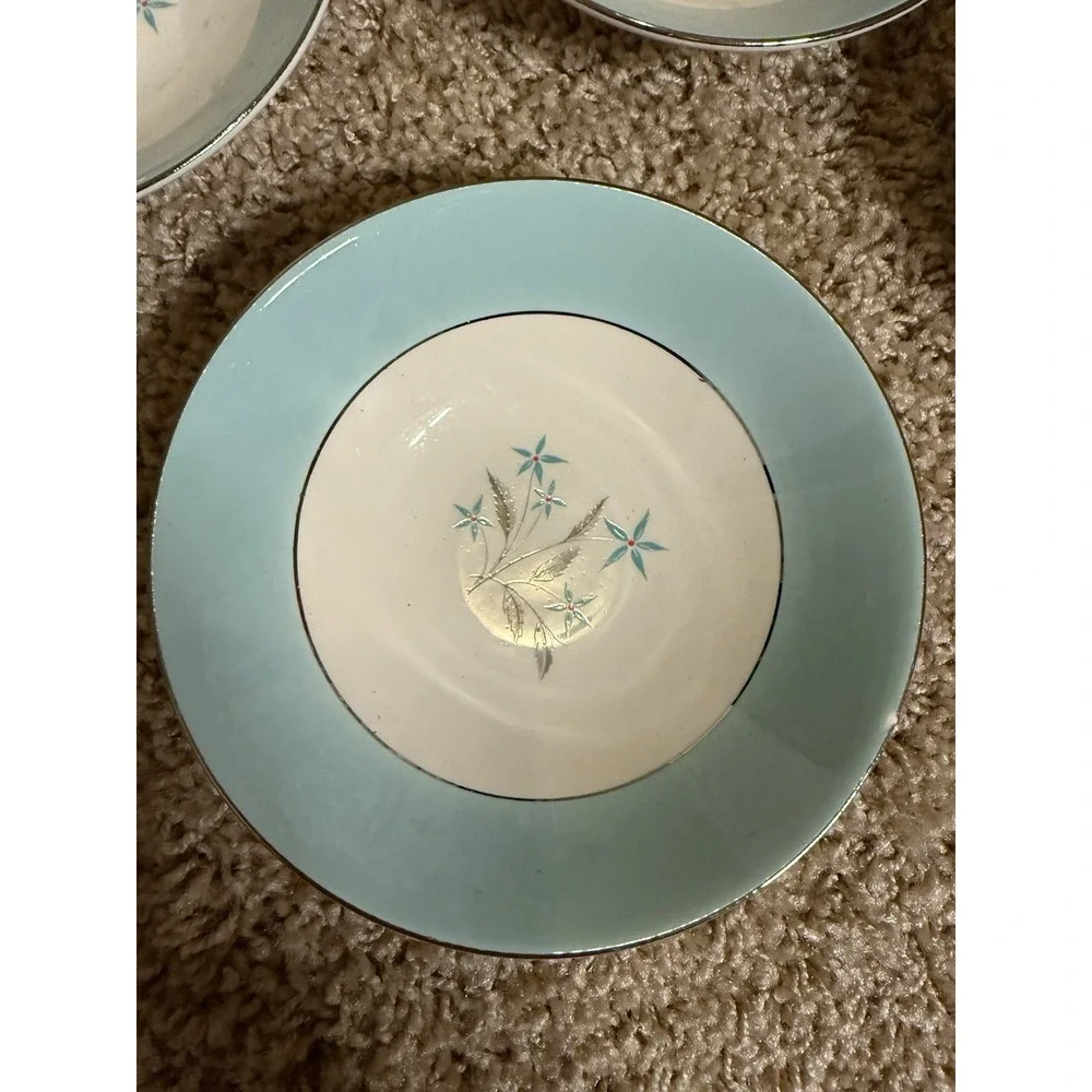 Set of 4 Homer Laughlin Rhythm Mid Century Vintage Aqua Blue Rhythm Berry Bowls